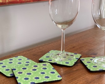 COASTER SET| blue and green dot coaster| bright and colorful coasters| set of 4 coasters| perfect hostess gift| drink coaster