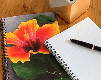 NOTEBOOK HIBISCUS FLOWER | blank journal | yellow and orange floral design on blank notebook | garden journal | floral notebook