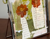 Framed Pressed Flower Collage: Vintage Paper Botanical Art