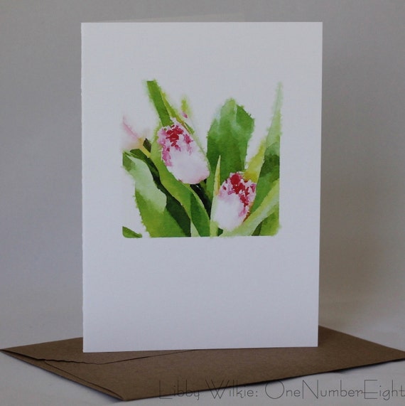 WATERCOLOR PINK TULIP Image Notecard, Pink Tulip Card, Floral Watercolor, Blank Greeting Card; Watercolor Image on Fold Over Card