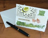 Blank Card: Greens Collage Paper & Fabrics