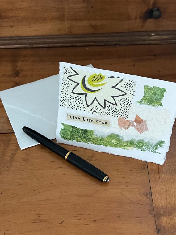 Blank Card: Greens Collage Paper & Fabrics