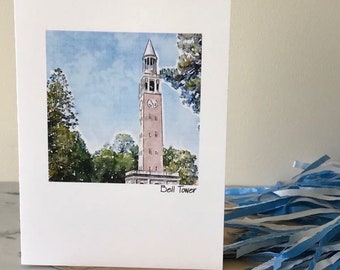 UNC CARD, UNC Clock Tower, Tarheels Cards, North Carolina cards,  Blank Greeting Card, Watercolor Card