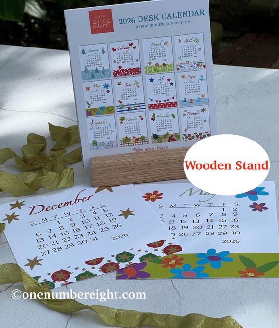 DESK CALENDAR 2026, wood stand calendar, CD size calendar, holiday gift, stocking stuffer,