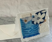 Blank Card: Blues Collage Paper & Fabrics