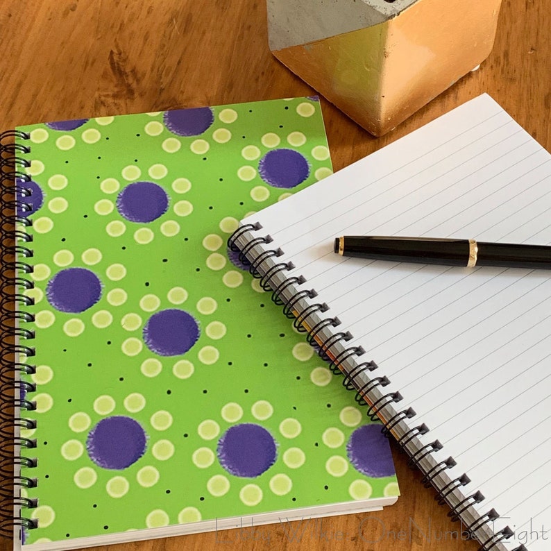 NOTEBOOK GREEN DOT blank journal blue and green design on blank notebook garden journal back-to-school notebook floral notebook image 2
