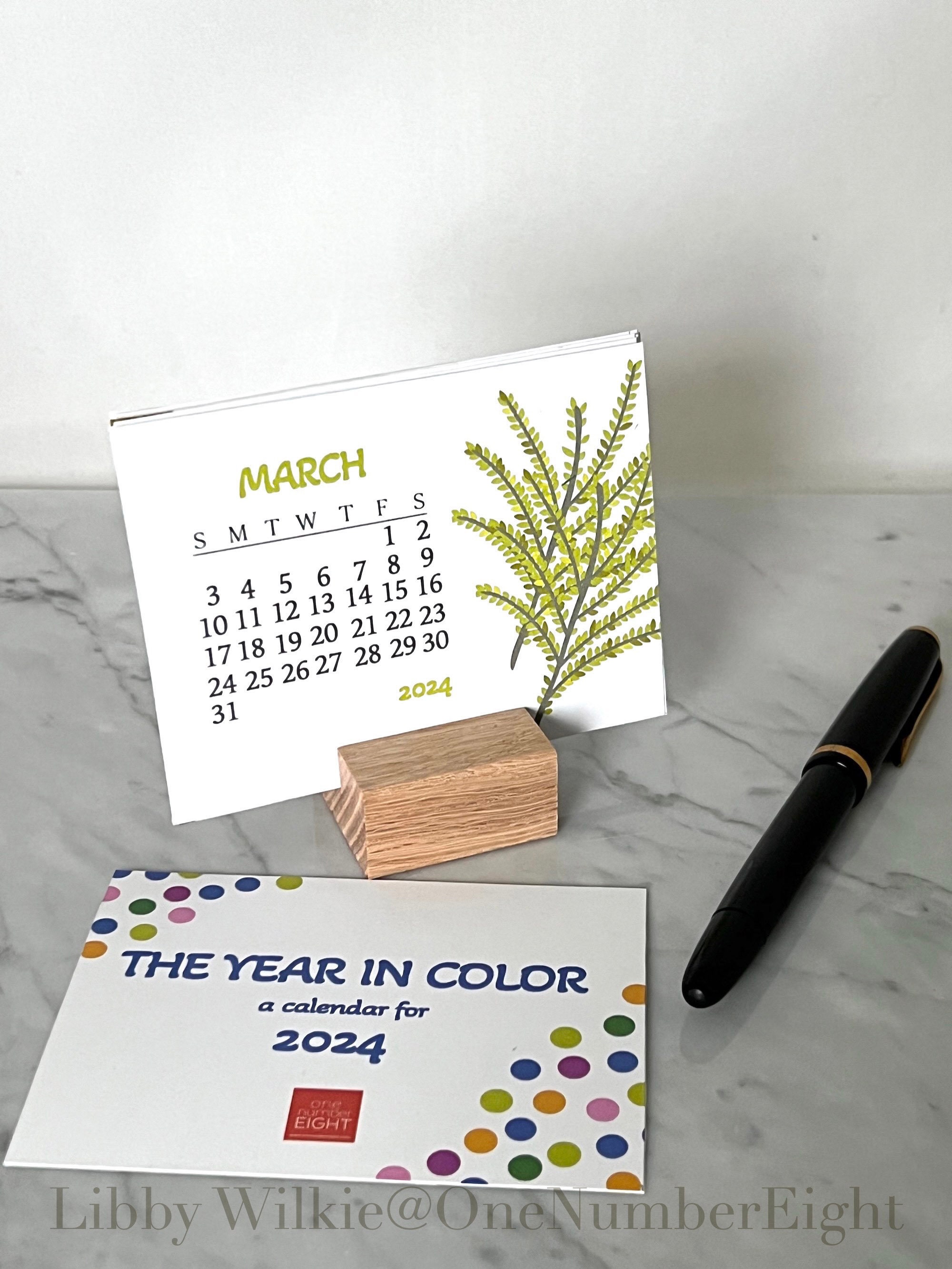 4x3 DESK CALENDAR, Graphic and Colorful Calendar, Wood Slot Base, Small