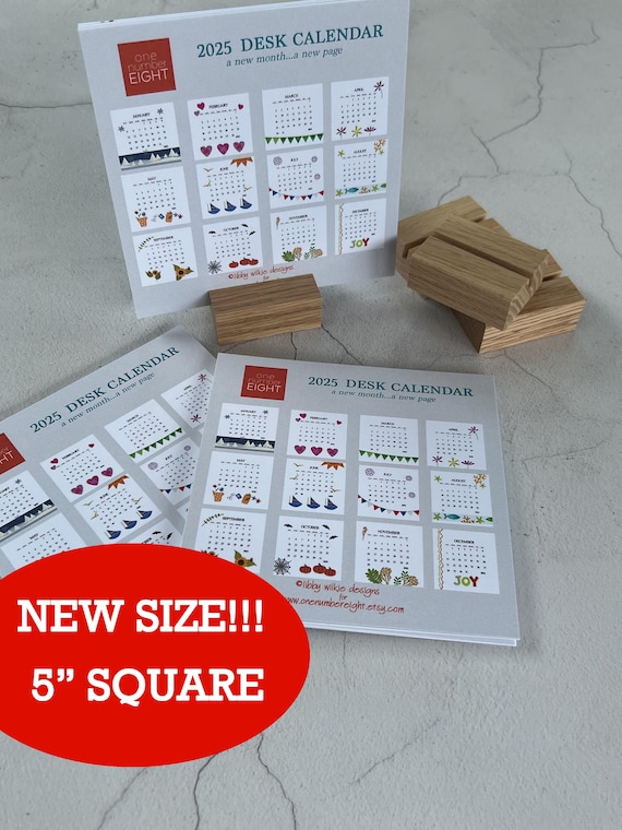 DESK CALENDAR 5" SQUARE, calendar pages, square format desk calendar, optional wood stand,