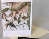 Pressed Flower Card: Vintage Style Photo Collage, Blank Inside