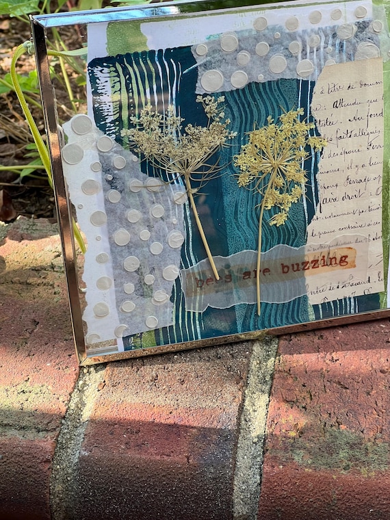 Framed Pressed Collage: Vintage Paper Botanical Art
