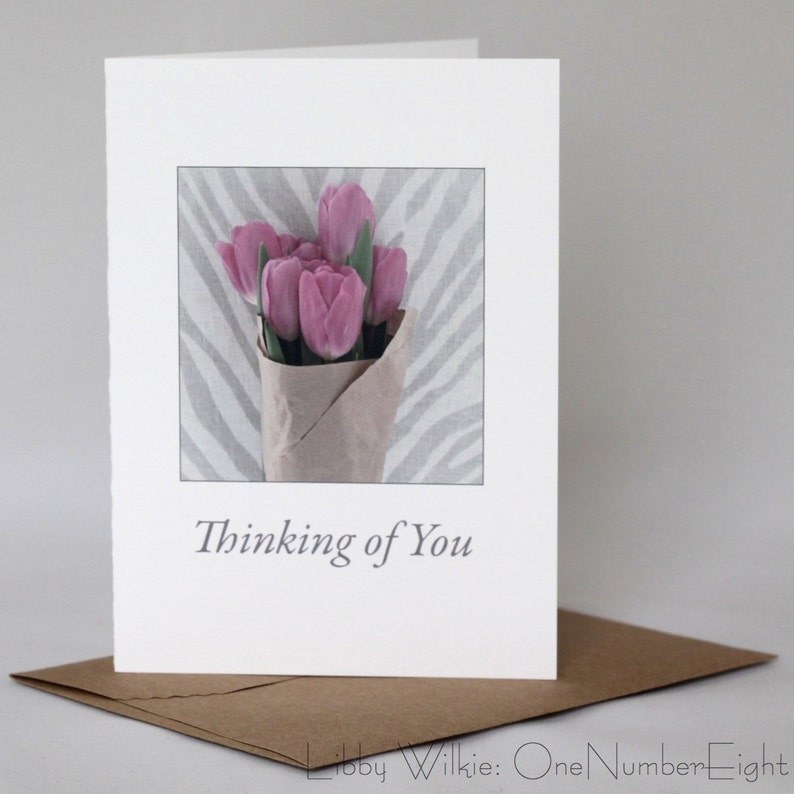 PINK TULIP SYMPATHY card, Thinking of You, Watercolor Sympathy, Photo Sympathy Card, Floral Sympathy Card, Sympathy with Flower image 1