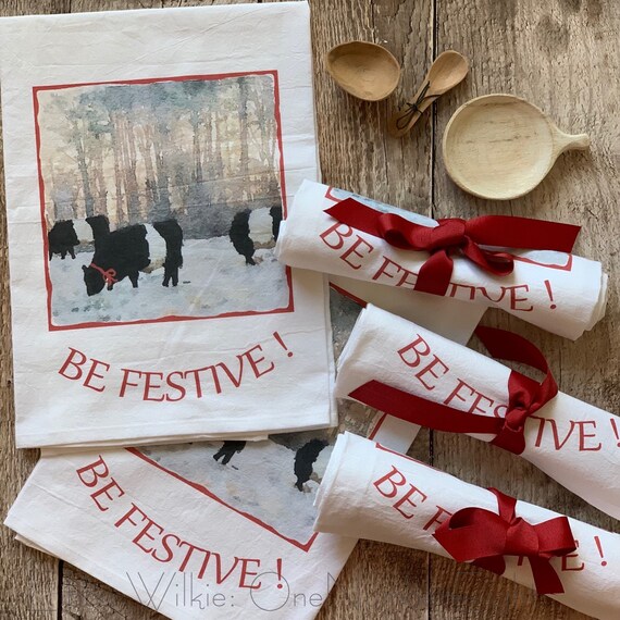 TEA TOWEL Holiday Belties, all cotton, Belties for Christmas, kitchen tea towel, stocking stuffer, gift, housewarming gift, flour sack towel
