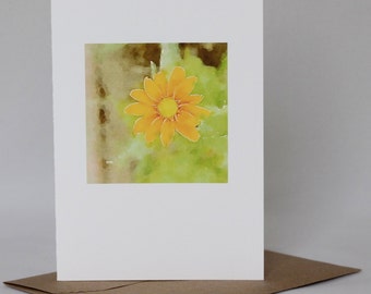 YELLOW FLOWER WATERCOLOR on blank greeting card; printed notecard; paper cards; nature card