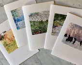 FEARRINGTON VILLAGE, beltie cows and farm, Watercolor Image, Set Five Cards, Blank Greeting Card, Fold Over Card