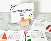 4x3" DESK CALENDAR, graphic and colorful calendar, wood slot base, small size for desk, A Year in Color, new small size calendar,