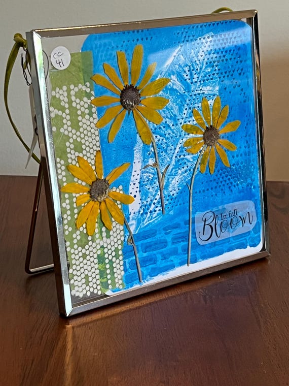 Pressed Rudbeckia Frame with Hand Printed Papers