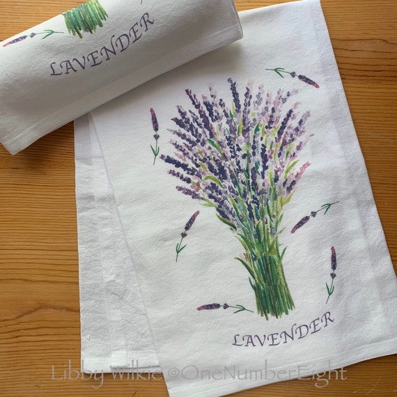 Tea Towel, Lavender design towel,  cotton tea towel, flowers for spring towel, flour sack towel, housewarming gift, kitchen refresh