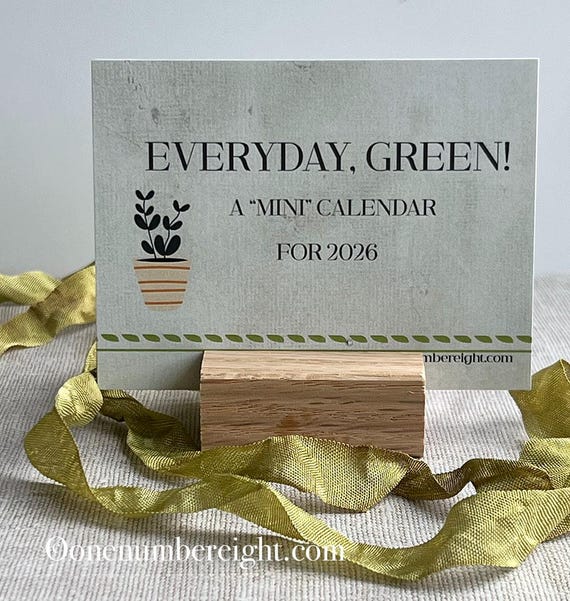 Mini Desk Calendar 2026: Natural Green Houseplants, Wood Base (4x3")
