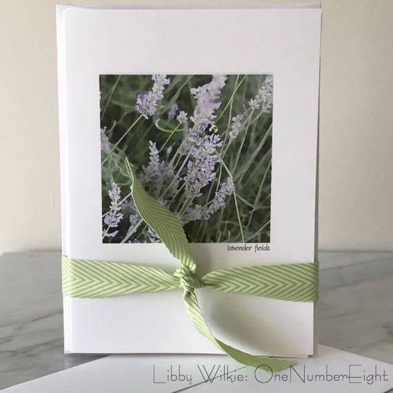 LAVENDER FIELD SET, Watercolor Image, Set Five Cards, Blank Greeting Card, Fold Over Card