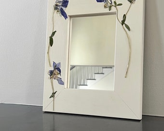 PRESSED FLOWER FRAME, wood frame mirror, pressed flowers on wood , frame, decorative mirror , floral mirror, flower mirror