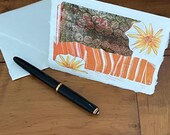 Blank Card: Orange and Gold Collage Paper & Fabrics
