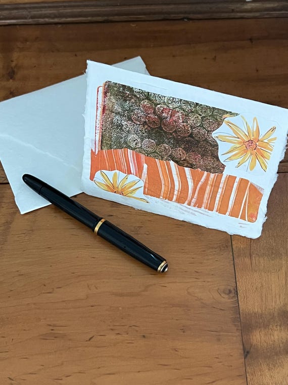 Blank Card: Orange and Gold Collage Paper & Fabrics