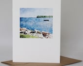 Watercolor Lake Scene Card: Blank Note Card, Cotton Rag Paper
