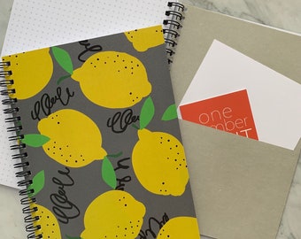 NOTEBOOK LEMON DESIGN  | blank journal | yellow lemon design on blank notebook|  back-to-school notebook|