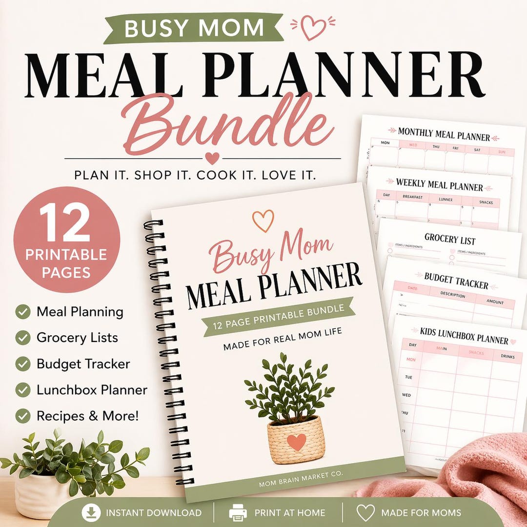Busy Mom Meal Planner Printable PDF | Weekly Planner | Grocery List ...