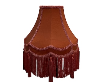Handmade Scallop Dome Lampshade: Orange Silk with Rayon Fringe
