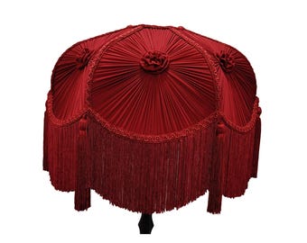 Red Scallop Dome Lampshade: Victorian Style Fringe & Tassels