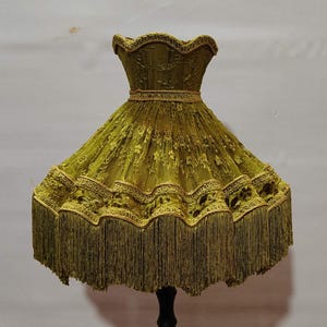 Green Embroidered Lace Lampshade with Fringe - Handmade