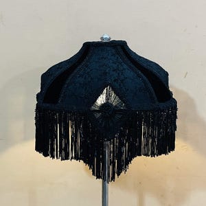 Black Velvet Lampshade: Victorian Style with Beaded Fringe