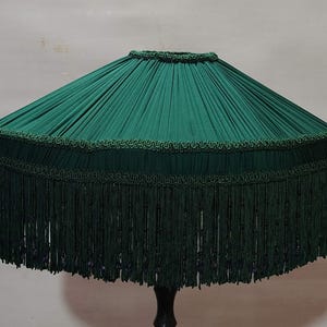 Victorian Green Lampshade: Beaded Fringe, Handmade Pleated Chiffon