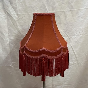 Handmade Scallop Dome Lampshade: Orange Silk with Rayon Fringe