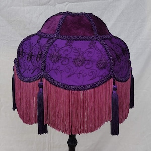 Purple Velvet Lampshade: Victorian Style with Rayon Fringe
