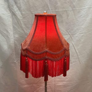Orange Velvet Lampshade: Scallop Dome with Rayon Fringe