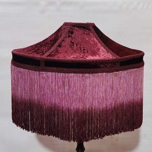 Burgundy Velvet Lampshade with Rayon Fringe: Victorian Style