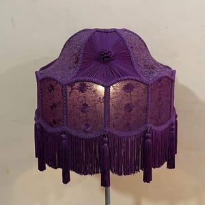 Victorian Wine Velvet Lampshade: Handmade Dome Shade with Rayon Fringe