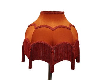 Handmade Scallop Dome Lampshade: Orange Silk with Rayon Fringe