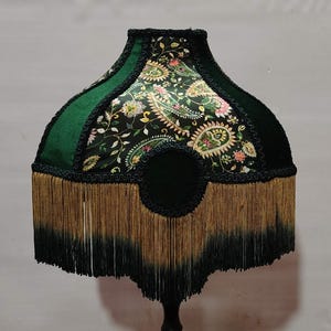Victorian Green Multi Print Lampshade: Square Ombre Fringe