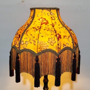 Gold Printed Lampshade: Victorian Style with Beaded Fringe