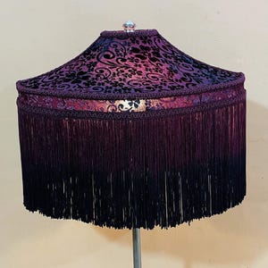 Victorian Ombre Velvet Lampshade: Brown Rayon Fringe, Handmade