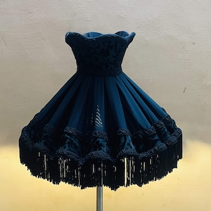 Black Velvet Lampshade with Fringe: Victorian Style