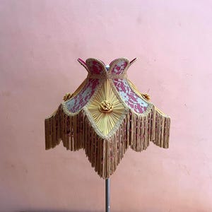 Victorian Lampshade: Red Gold Lace with Beaded Fringe