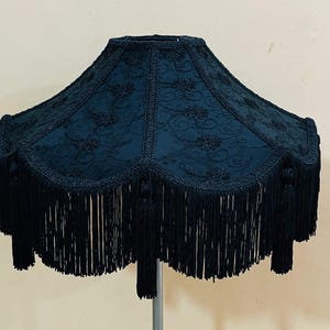 Black Lace Lampshade: Victorian Style Dome with Rayon Fringe