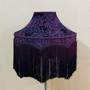 Brown Ombre Velvet Lampshade with Rayon Fringe - Victorian Style
