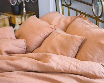 Komplet pościeli lnianej, luksusowy komplet poszewek na kołdrę z prześcieradłem z gumką, 2 poszewki na poduszki, 2 małe poduszki gratis, oddychająca, chłodząca pościel hotelowa