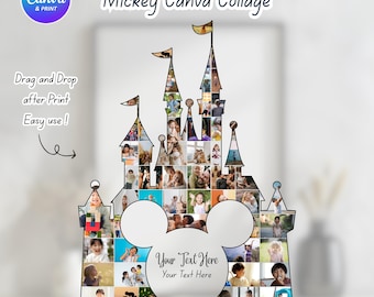 Canva Mickey Mouse Castle Photo Collage | Canva easy edit. create your 100 mickey memories. Drag and Drop style.