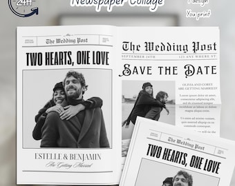 Wedding Newspaper Template with Photo, Wedding Newspaper Template, Wedding Program, Newlywed Times, Editable Newspaper Itinerary, Marriage